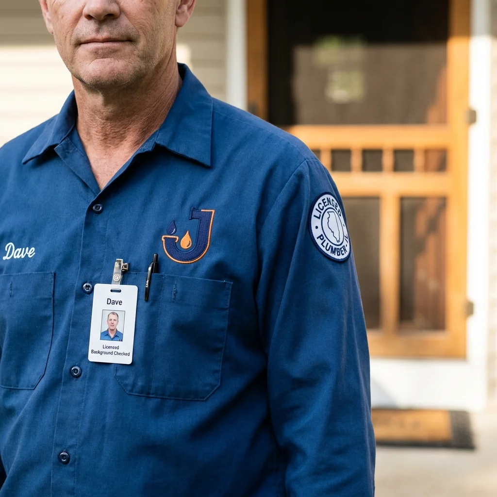 Licensed plumber showing ID badge in Saint Simons Island, GA